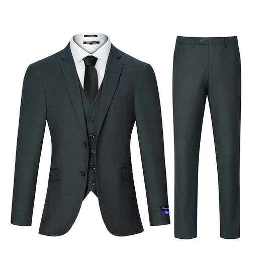 3-Piece Blazer Dress Business Wedding Suit Set for Men Party Black Jacket Vest & Pant Men’s Slim Fit Suit Formal Two Button