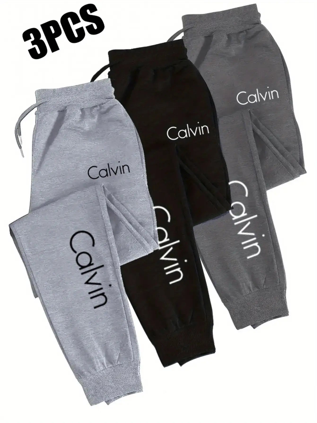 Three piece Men's casual sports pants with elastic waistband and drawstring design, regular fit, pockets and slight elasticity- comfortable sports pants, PLUS SIZE, Lounge Wear, Workout Pants, Sporty Design, Casual Style, Bre