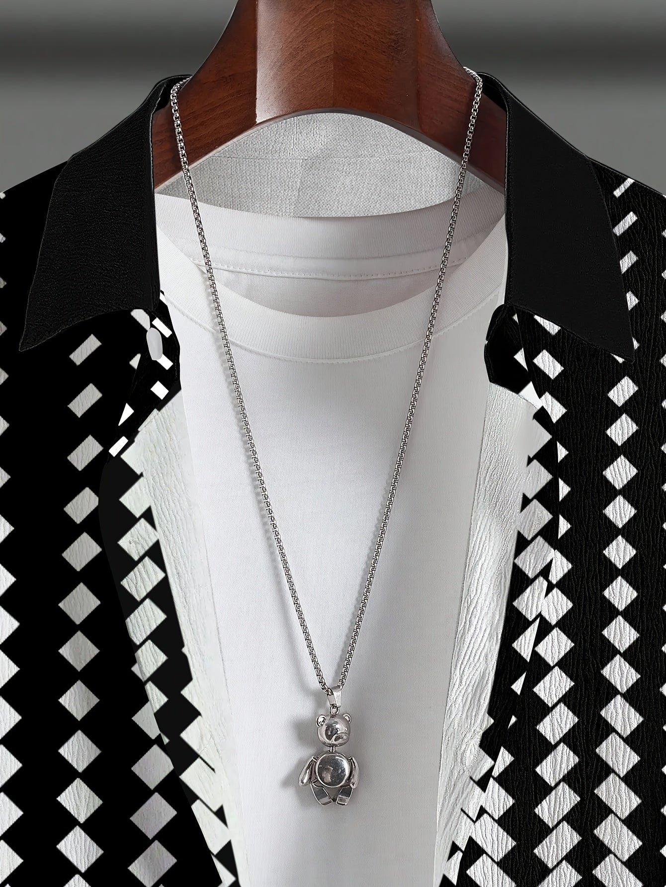 [Plus Size Polka Dot Knit Set] 1set Plus Size Men's Polka Dot Knit Shirt and Pants Set - Polyester Blend with Elastane, Lapel Collar, Button Details, Slight Stretch, Regular Fit