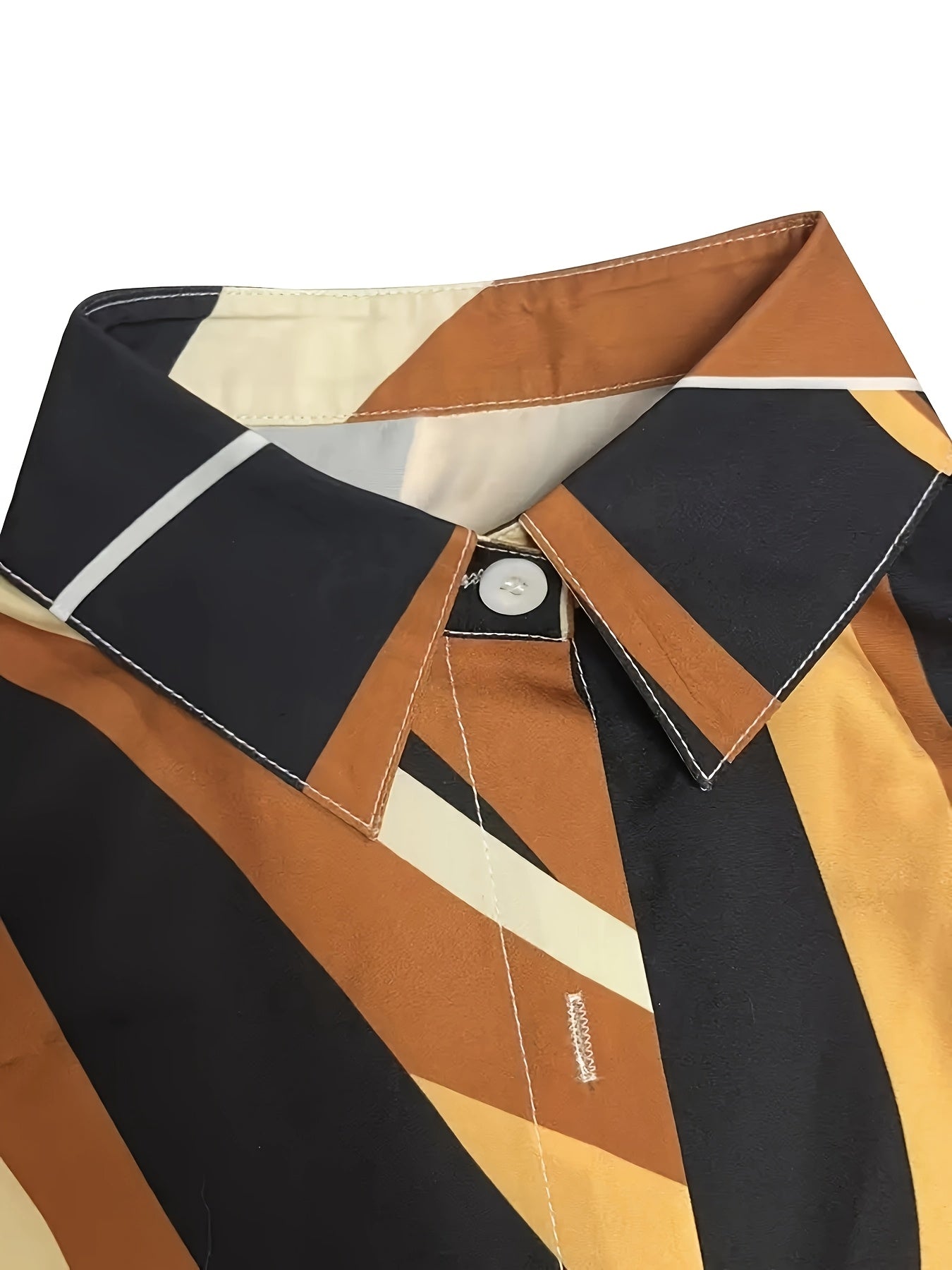 Print Women's Long Sleeve Button-Up Shirt - Stylish Geometric Print, Polyester, Machine Washable, Perfect for Spring/Summer/Fall