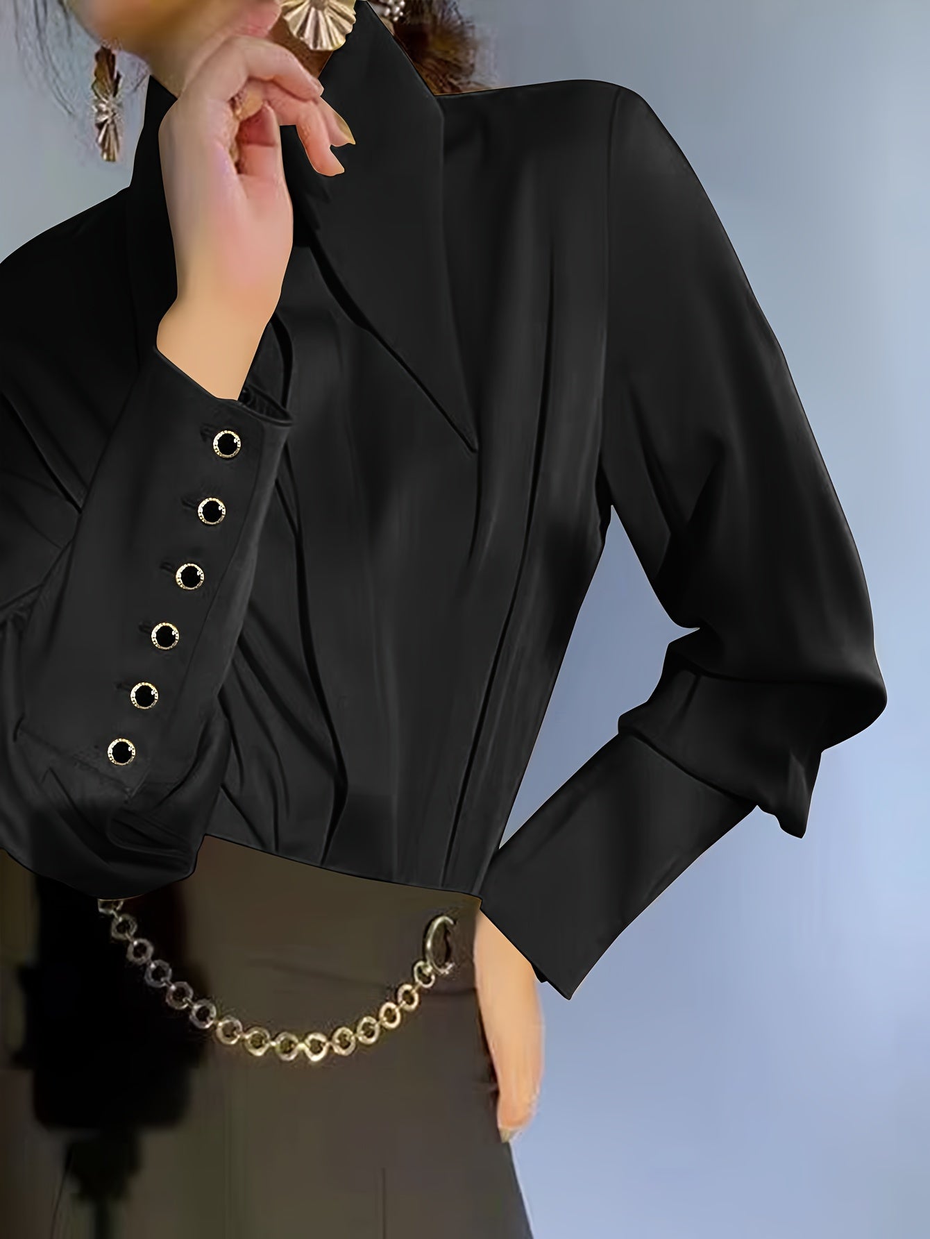 Women's Solid Color Lapel Casual Long Sleeve Shirt