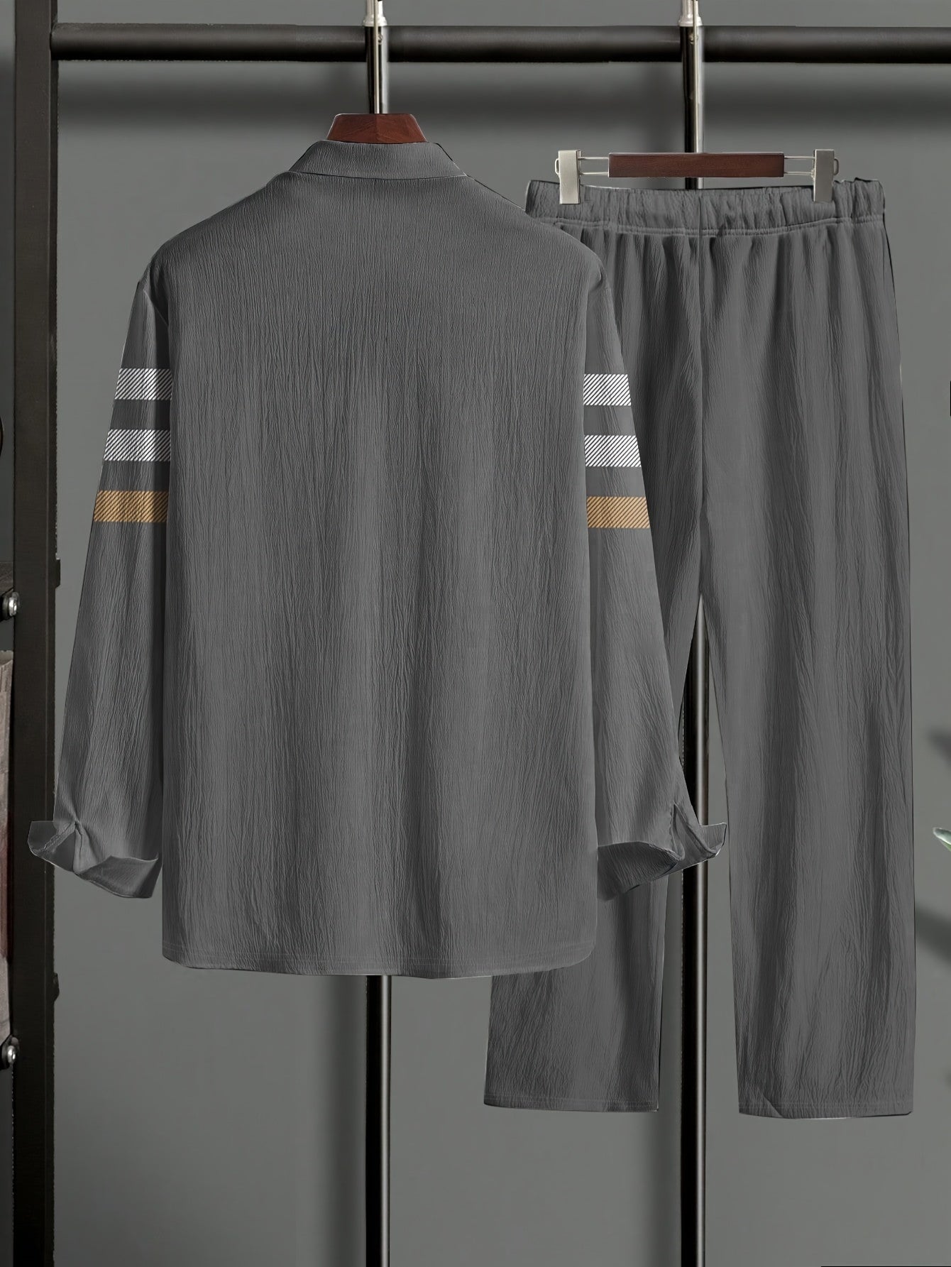 Men'S Plus Size Casual Sport Suit, Long Sleeve T-shirt + Long Pants Leisure Suit, Retro Sport Suit, Suitable for Daily Wear, PLUS SIZE