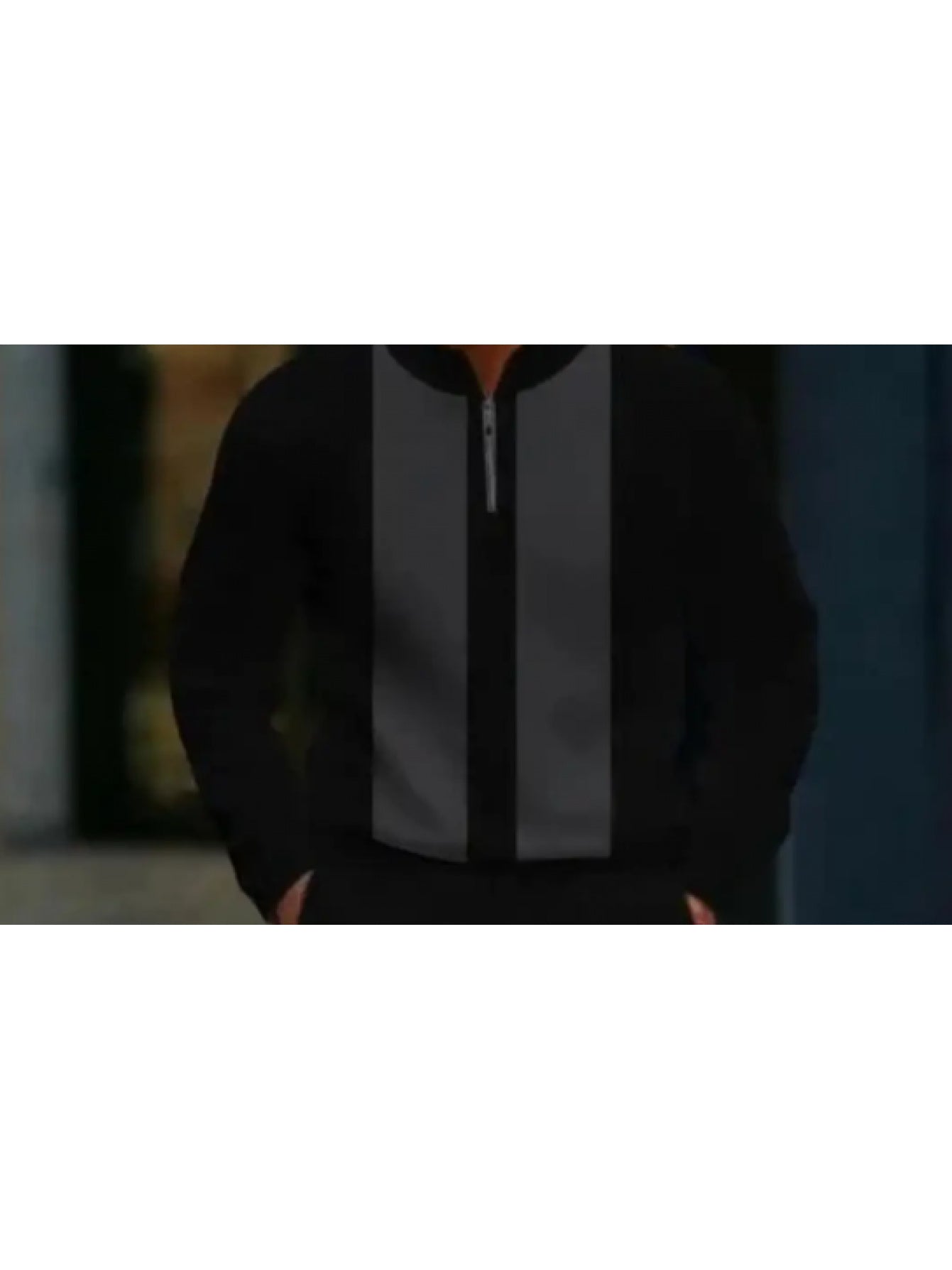 2pcs Men'S Black Sports Suit with Geometric Stripe Design - Long Sleeve Top & Pants, Half-Open Tie Zipper, Regular Fit, Casual & Fitness Wear, Plus Size, Casual Wear|Geometric Stripe Suit|Zippered Suit, PLUS SIZE
