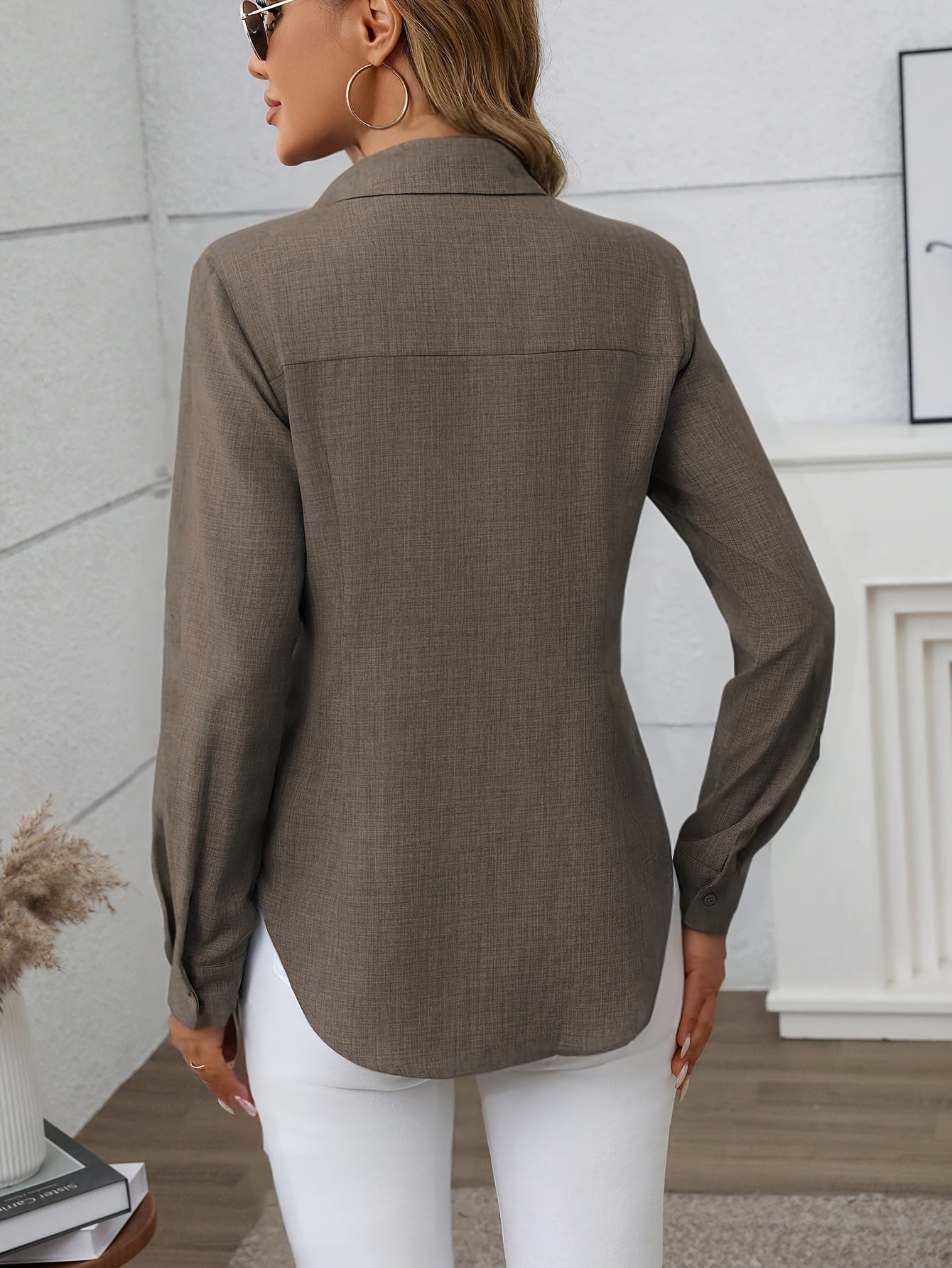 Women'S Elegant Loose-Fit Long Sleeve Blouse - Classic Button-Front Placket, Office & Casual Shirt for Teachers, Professionals - All-Season Everyday & Formal Attire - Easy-Care Women'S Business Blouse, Teacher Wardrobe Essent