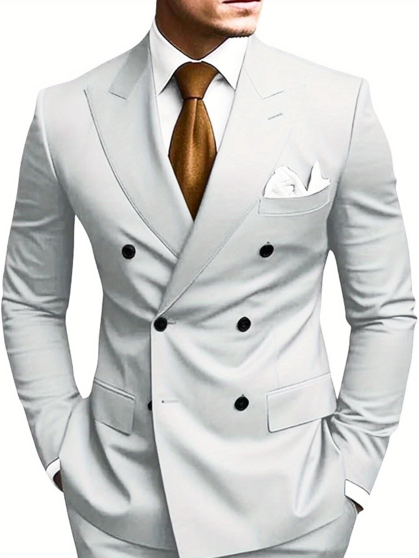 Men'S Two-Piece Casual Suit, Striped Casual Suit, Wedding Casual Texture, Single Western Top, Internet Famous, Same Style, Three-Dimensional Cutting, Comfortable Ventilation, Suitable for Dating, PLUS SIZE