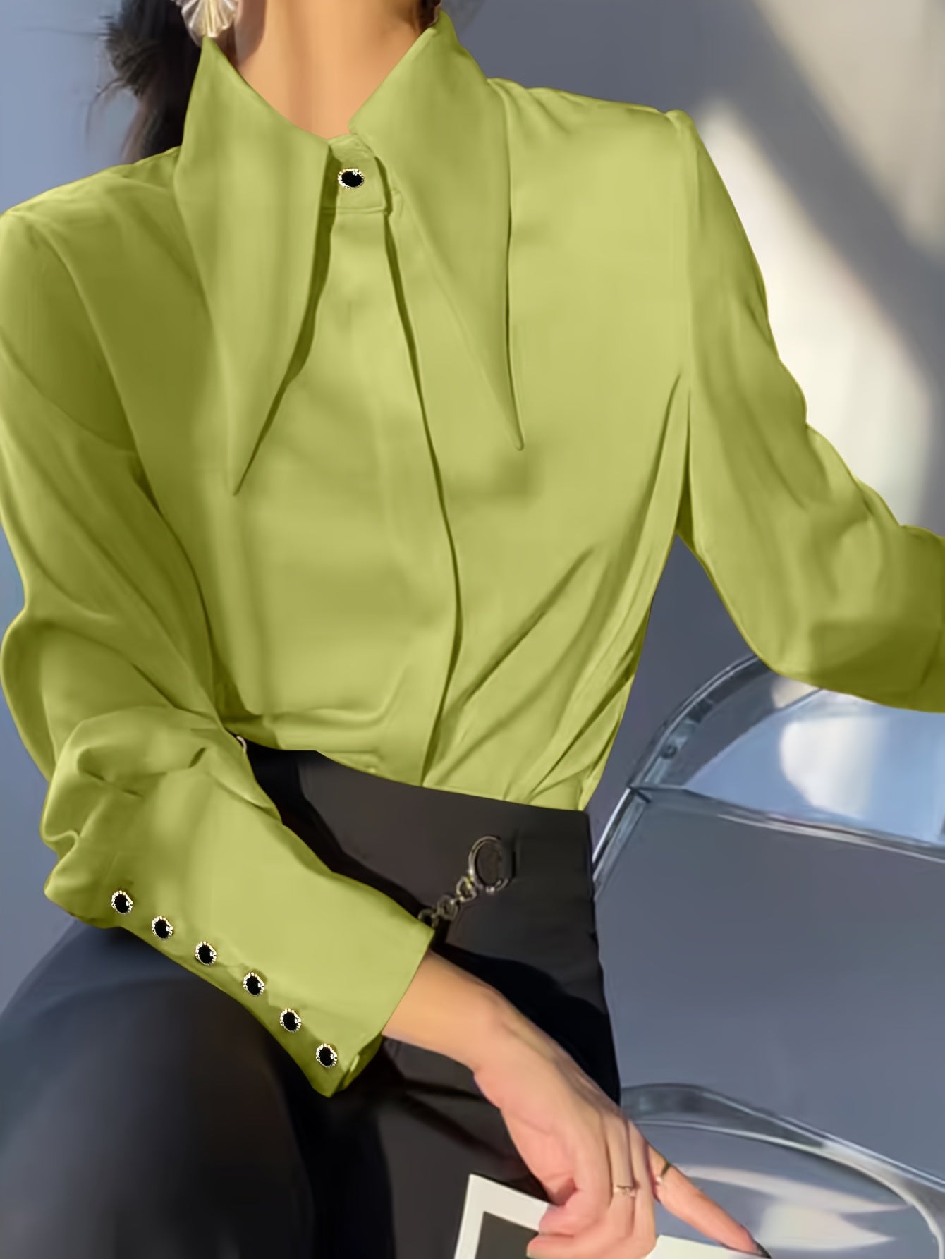 Women's Solid Color Lapel Casual Long Sleeve Shirt