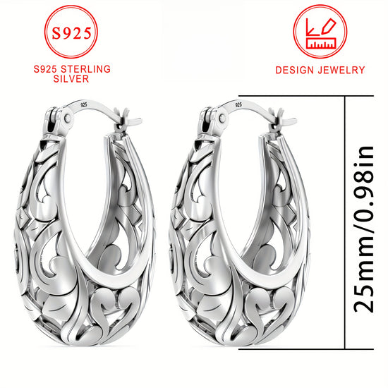 Elegant Classic Style S925 Sterling Silver Hollow-Out Earrings, Hypoallergenic Lightweight Hoop Earrings for Women, Ideal for Daily Wear and Gift-Giving - All Seasons Suitable