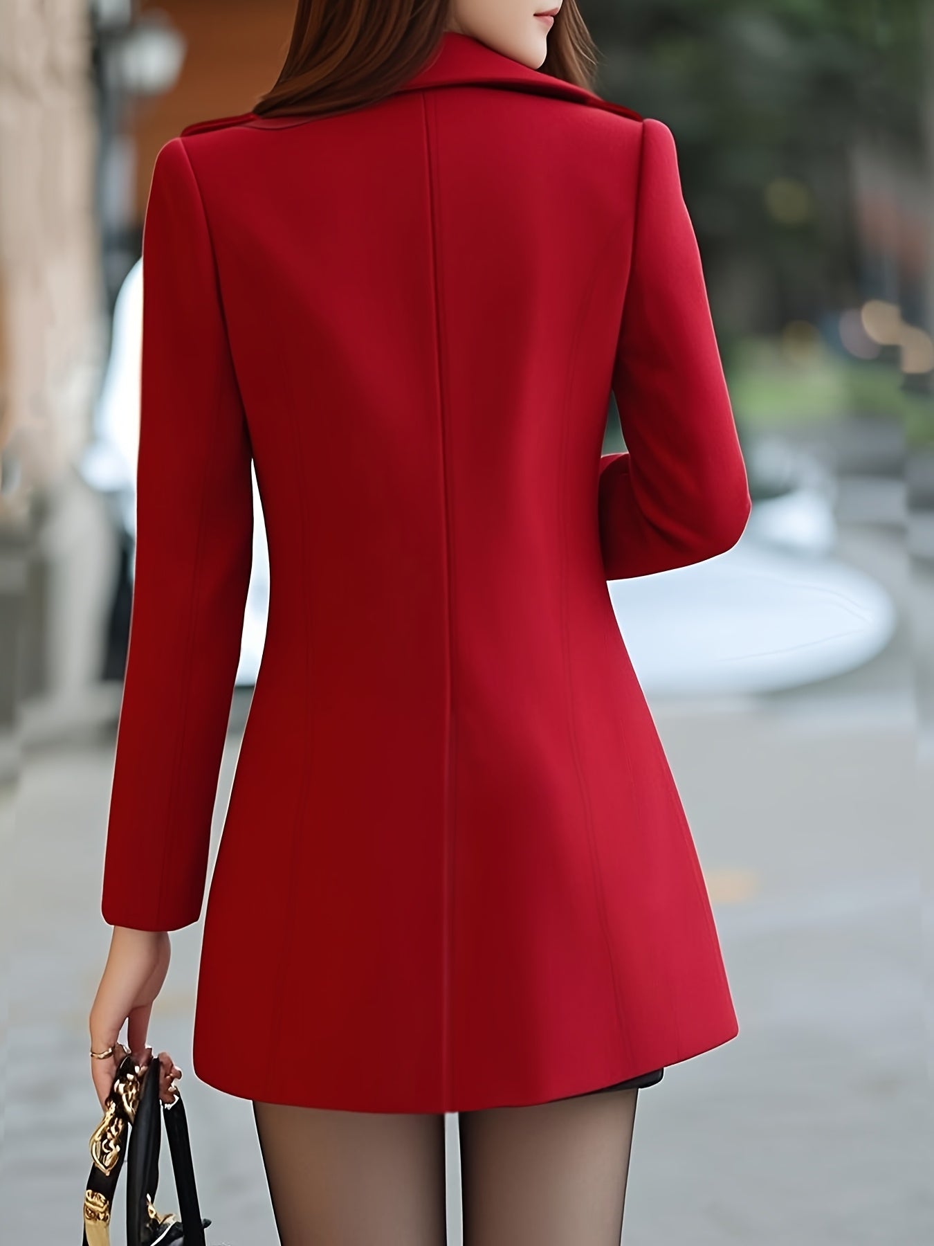 Women's Elegant Red Trench Coat with Black Buttons - Machine Washable Winter Coat, Tailored Fit for Fall & Winter, Versatile Casual to Formal Outerwear, Ladies Winter Coats, Casual to Formal Wear, Classic Trench Design, Durab