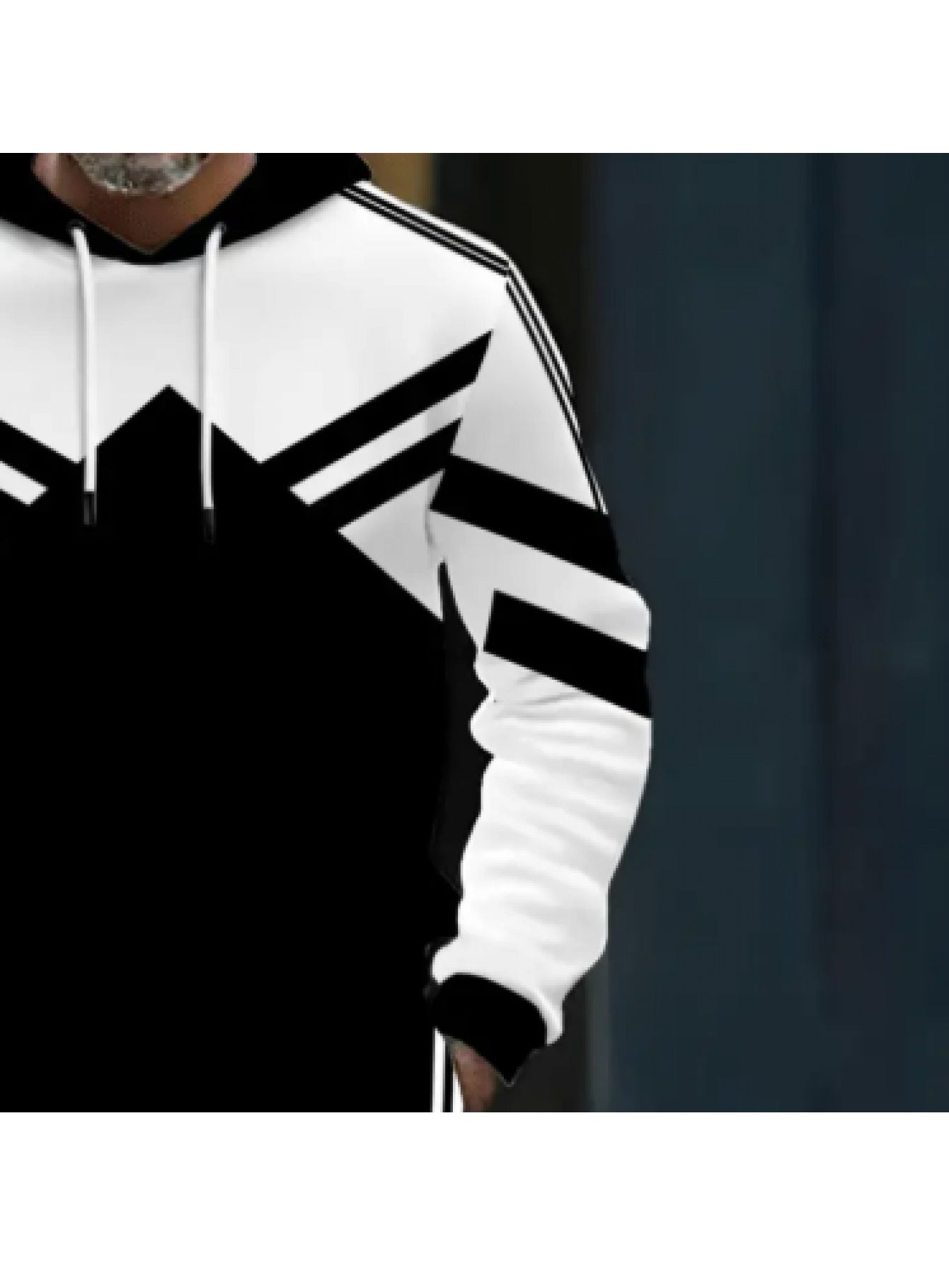 2pcs Men'S Plus-Size Hoodie & Pants Set - Black & White Geometric Pattern, Regular Fit Casual Sportswear for Outdoor Activities, Spring & Autumn, Back-to-School Essentials, Comfortable Clothing | Sporty Look | Durable Fabric,