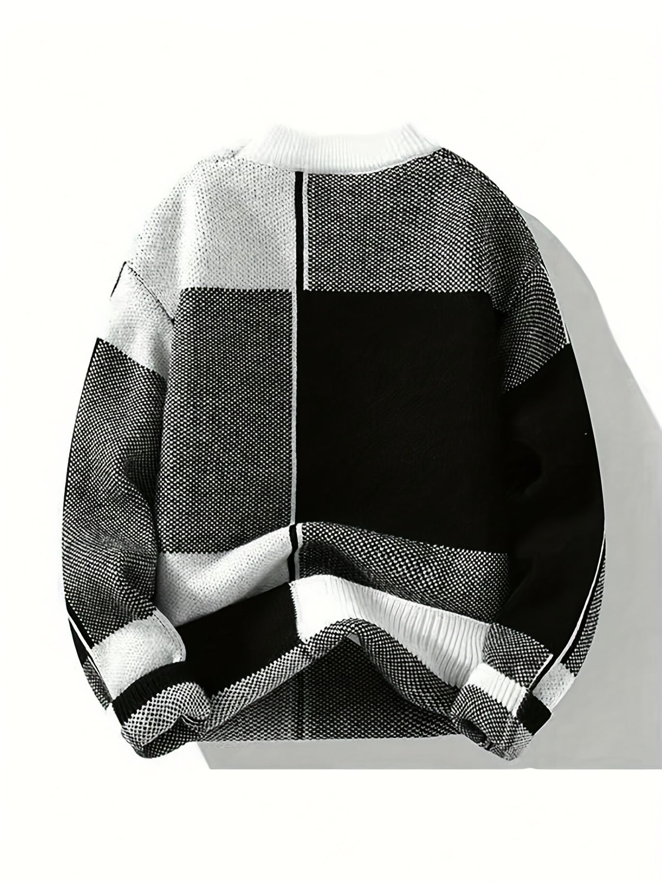 Men'S Casual Color Block Long Sleeve Sweater - Black & White Striped Design, Round Neck, Medium Stretch, Fall/Winter Wear, Regular Fit for Casual Attire, Comfortable Clothing | Stylish Casualwear | Mediumstretch Fabric, Sweat