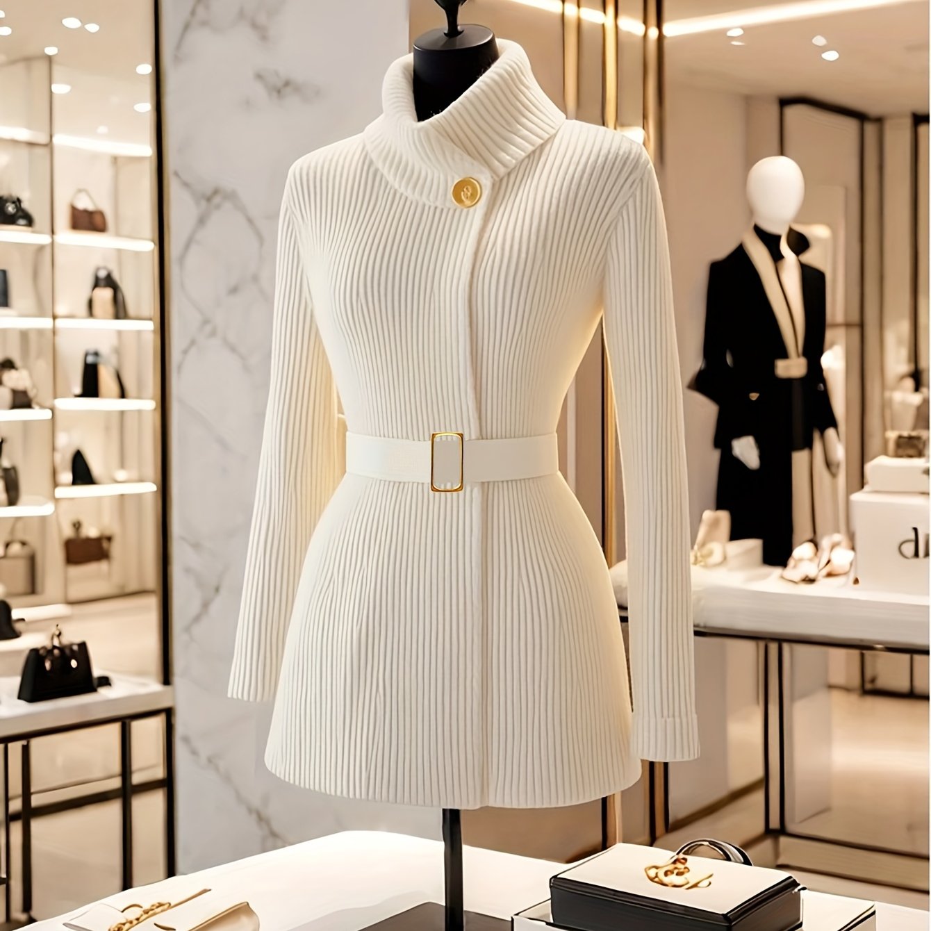 This Year's Trendy Stylish Retro Soft and Cozy Sweater with High-End Thickened White Waist-Cinching Design for Women in Winter