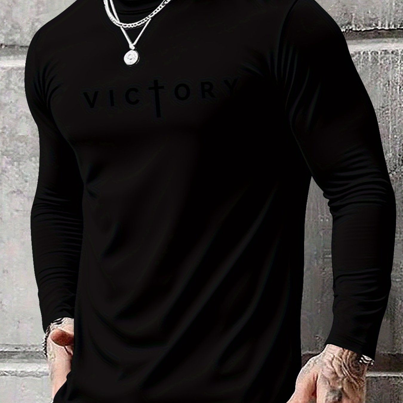 Men's Long Sleeve T-Shirt - Regular Fit Stretchy Everyday Shirt, Light Grey/Black, Breathable Layering Top for Gym, Office, Casual Outfits - Spring/Fall Essential Wardrobe Staple, PLUS SIZE
