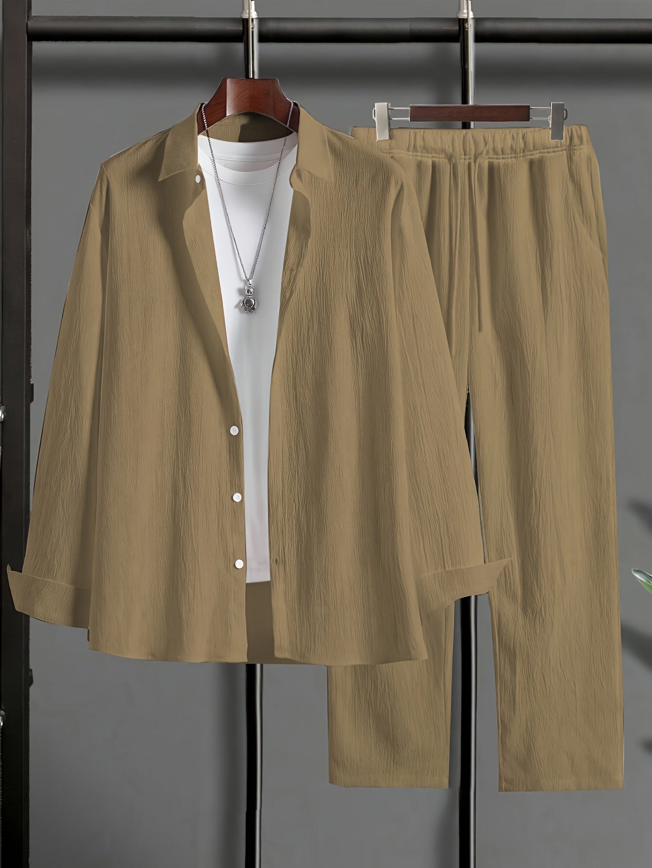 [Plus Size 2pcs Outfit] Stylish Comfort, Plus Size Men's Casual 2pcs Outfit | Solid Color Hoodie and Pants Set, Big and Tall, Machine Washable