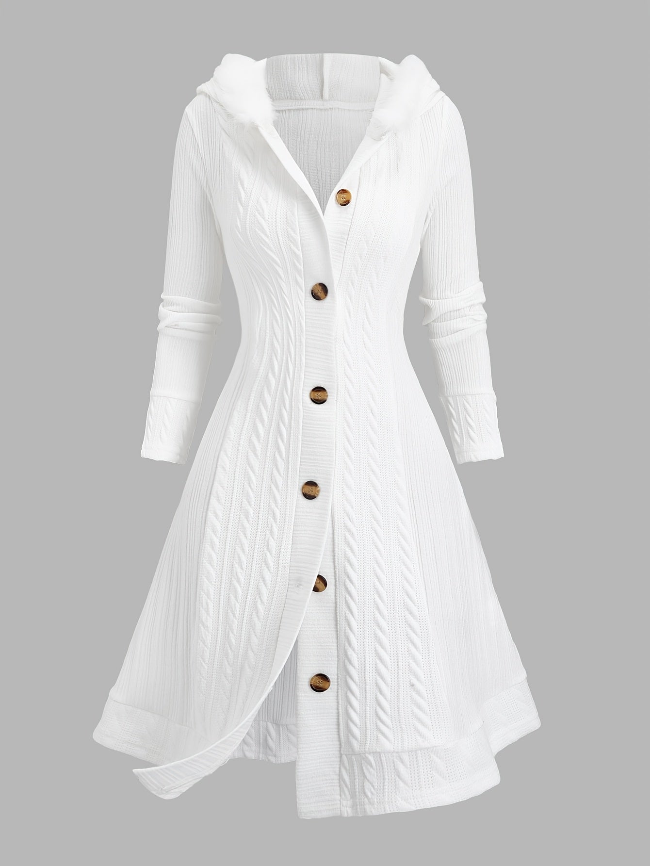 Y2K Cable Plaid Patchwork Hooded Button-Up Long Cardigan