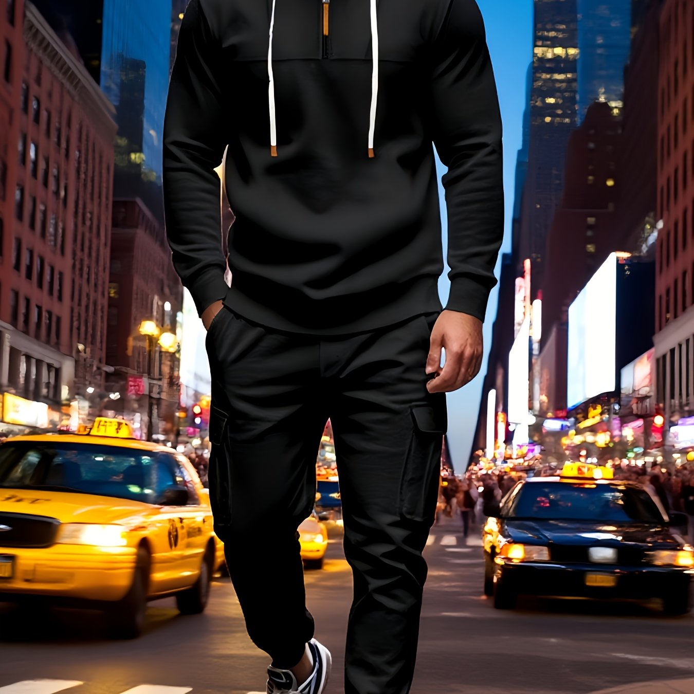 Exclusive for Tough Guys! Hooded Half - Zip Sweatshirt SetHeavyweight Fleece Fabric, Structured And Not Flimsy. The Half - Zip Design + Drawstring Hood, Full Of Street StyleThe Cargo Joggers with Multiple Pockets Are Practica