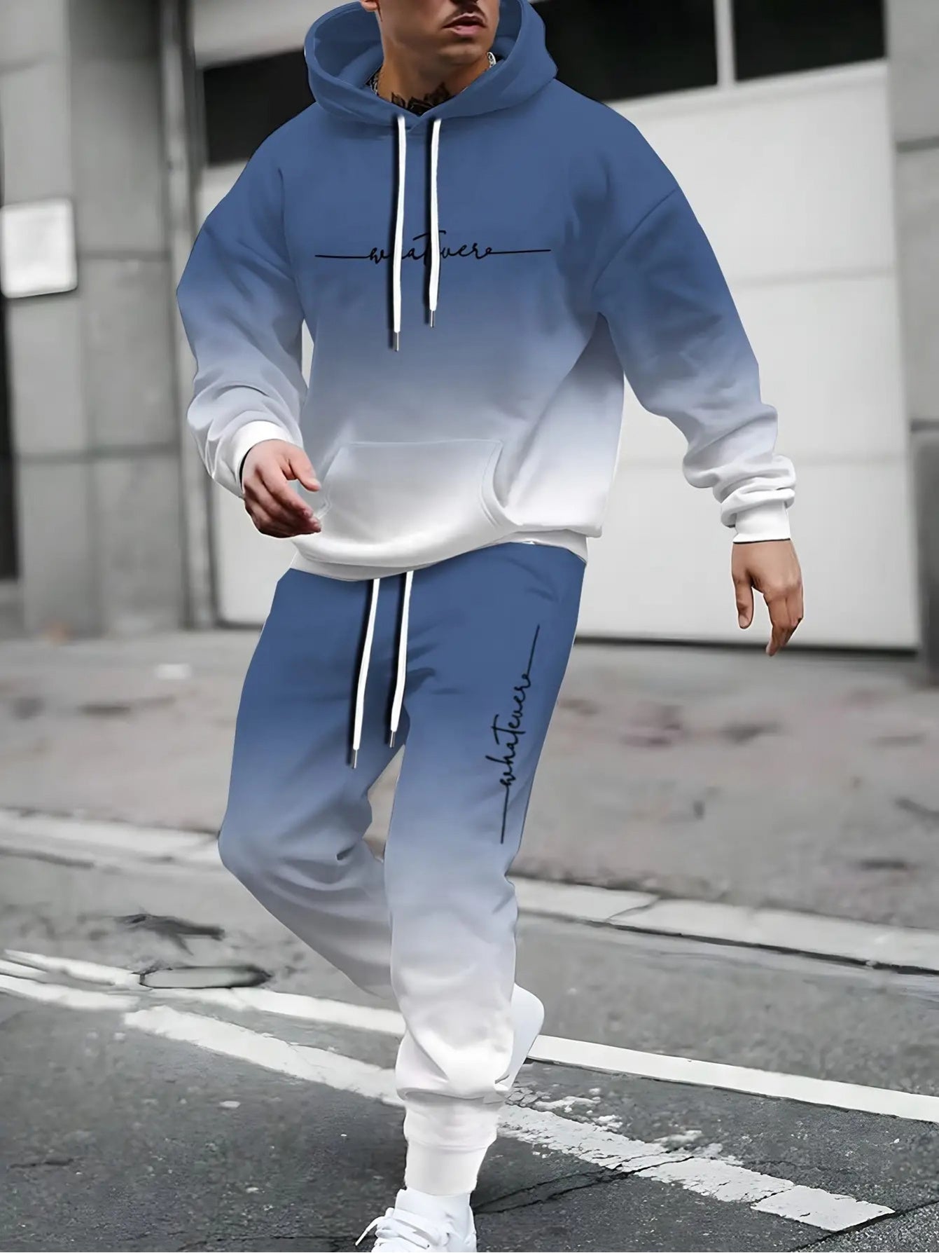 Men'S Plus Size Casual Athletic Hoodie & Sweatpants Set - Polyester Knit, Slight Stretch, Regular Fit, All-Over Print, Comfortable Home Wear, Casual Wear|Hooded Sweatshirt|Stretchy Fabric, PLUS SIZE