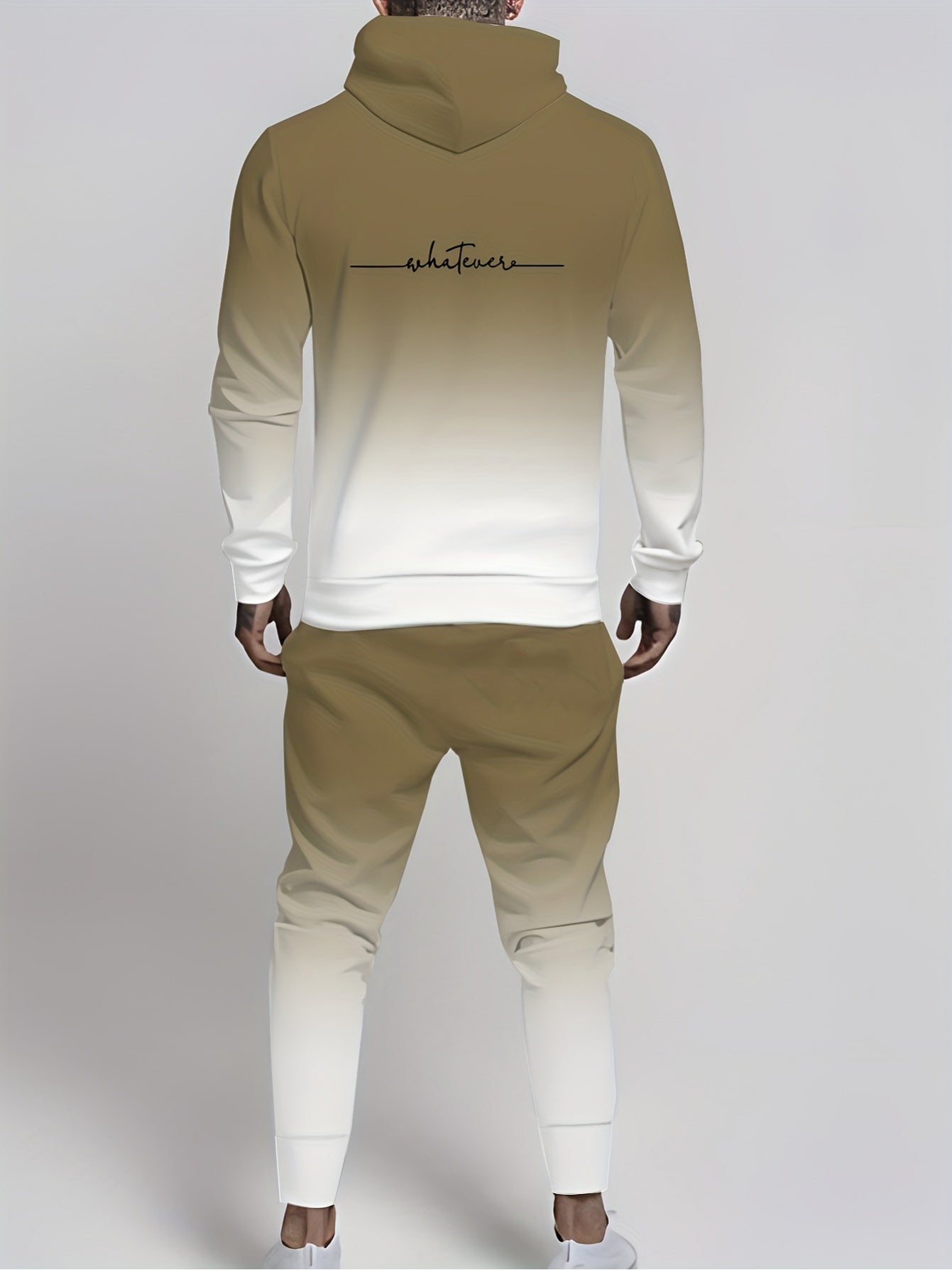 Men'S Plus Size Casual Athletic Hoodie & Sweatpants Set - Polyester Knit, Slight Stretch, Regular Fit, All-Over Print, Comfortable Home Wear, Casual Wear|Hooded Sweatshirt|Stretchy Fabric, PLUS SIZE