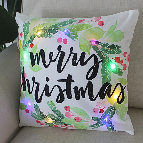 1 Pc Led Light Cushion Cover Wreath Print Christmas Decorations Funda Cojin for Living Room Christmas Pillow Case Home Decortion