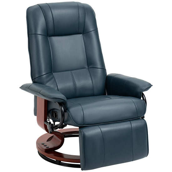 Lounging Luxury: Blue Faux Leather Swivel Recliner with Adjustable Footrest