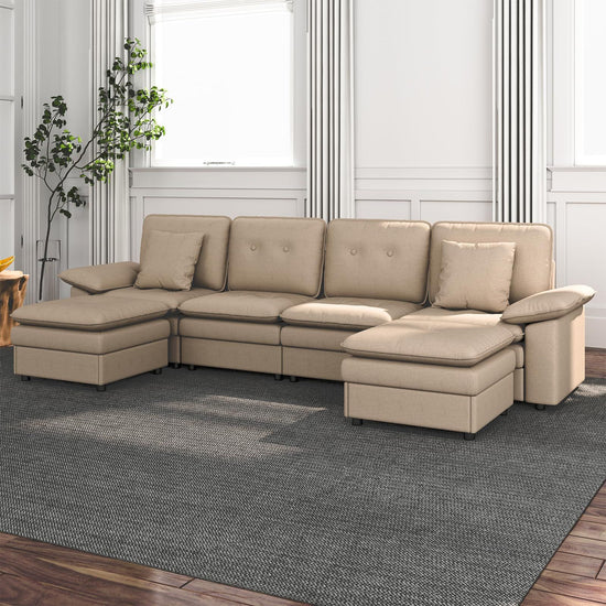 PPL 6 - Seater Modular Sectional Sofa with Movable Ottoman, Comfy Deep Seat Cloud Couch for Living Room, Apartment, Office