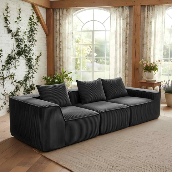 Modular Corduroy Sectional Sofa with Deep-Seat Comfort, Low-Arm Modern Design, High-Density Foam Support – Soft Touch Fabric, Expandable Layout.(111.4" W x 40.7" D x 23.6" H)