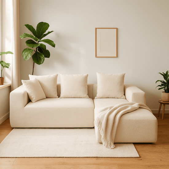 Vacuum Compressed Sectional Sofa with Chaise, Space-Saving Modern Couch, Soft Bouclé Fabric Upholstery, No Assembly Sofa for Apartment & Living Room YKX-33002