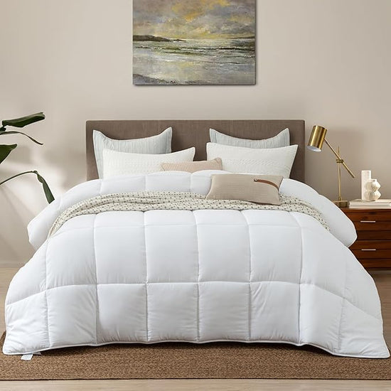 Dorrin Nessin Down Alternative Comforter Duvet Inserts Queen Size 90x90 All Season, Ultra Soft Double Brushed Microfiber Shell, Classic Box Stitched with 8 Corner Tabs