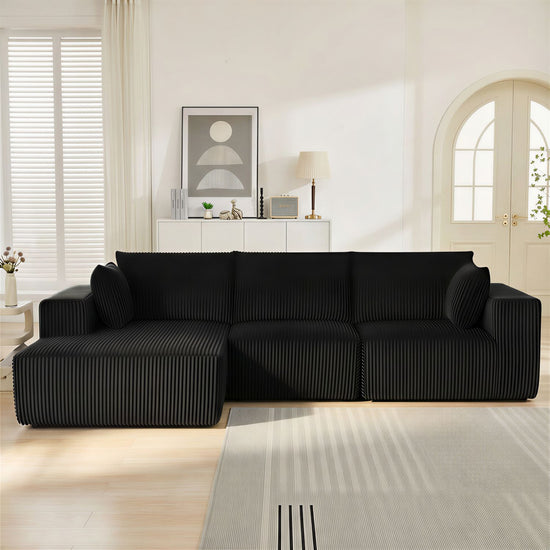 Modular Sectional Sofa, Cloud Sectional Couch with Deep Seat, Modern Modular L-Shape Sofa with Chaise,Upholstered Boneless Couches for Living Room (Corduroy, BLACK)