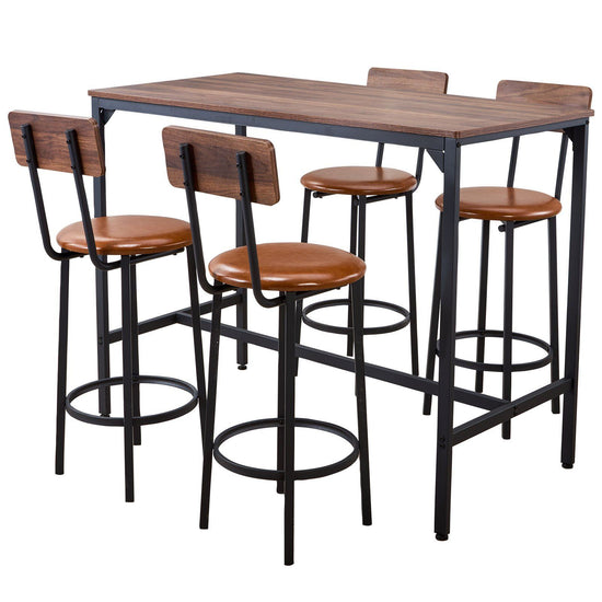 VEVOR Bar Table, 5PCS 47″ Bars Tables Set, Bar Tables and Chair Set with Rounded Edge Design, Rectangular Pub Table with Four Stools for Living Room, Dining Room, Kitchen, Walnut Color, Black