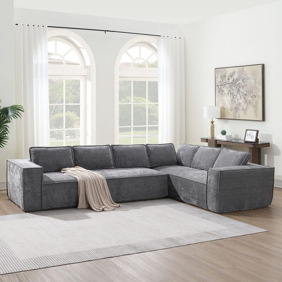 [VIDEO+New]129.5" Minimalist Style Modular Sectional Sofa,6 Seat Wrinkle-resistant Chenille Couch Set,2 PC Free Combination,Modern L-Shaped Cloud Sofa Set for Living Room,No Assembly Require,3 Colors