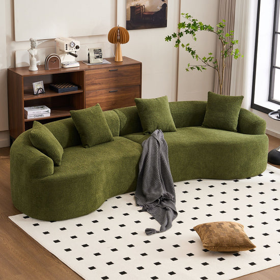 [VIDEO provided ]4 Seater Green Sofa with Chenille fabric, 30D ,60 Hardness full sponge,4 pillow for Living Room, Home Furniture Sleeper Sectional Sofa for Apartment