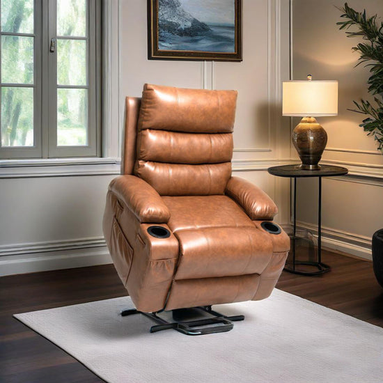 21"seat width,large size Electric Power Lift Recliner Chair Sofa for Elderly, 8 point vibration Massage and lumber heat, Remote Control, Side Pockets and Cup Holders, cozy fabric, overstuffed arm pvc