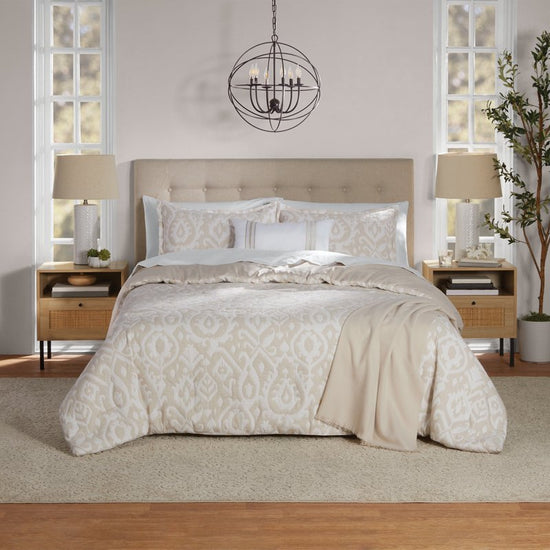 Full/Queen Comforter Set, All-Season, 5-Piece, Taupe Matelasse Ikat