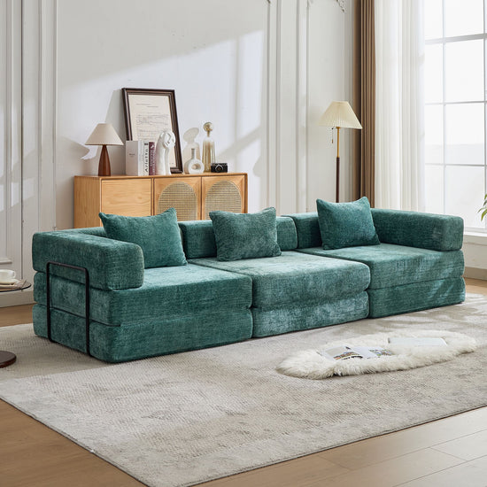 Compression Sofa,Convertible Floor Sofa Bed with Fixed-Shape Frame, Boneless Modular Sectional Sofa,No Assembly Required,Chenille fabric,for Living Room Bedroom
