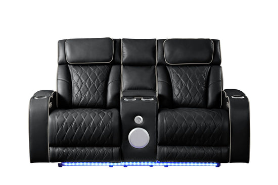 Fortuner Modern Style Upholstery Recliner Loveseat Made with Wood & Massage Function Included-Black