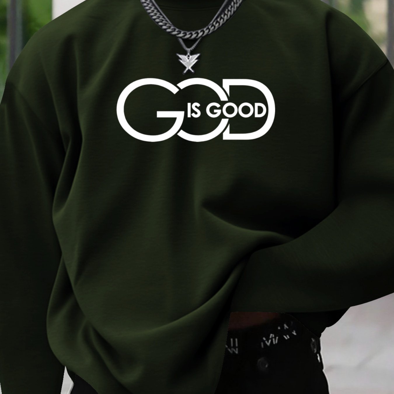 Men's Plus Size "GOD IS GOOD" Graphic Print Long Sleeve T-Shirt - Heather Gray Casual Comfort Fit Round Neck Top for Spring/Fall, Medium Stretch Fabric, PLUS SIZE