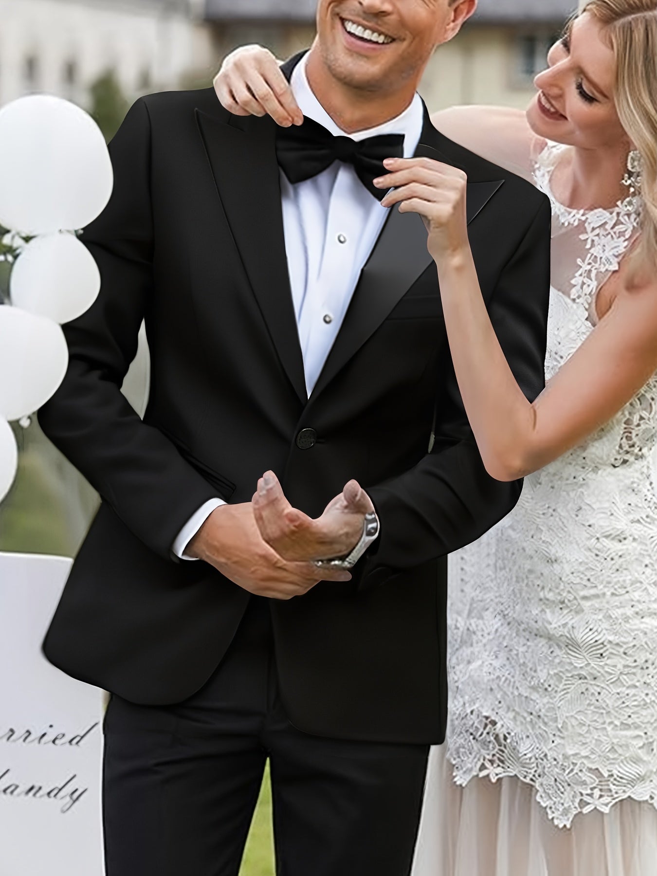 Men's Plus Size Elegant Black Tuxedo with Flat Peak Lapel & Single-Button Closure - Formal Evening Suit with Pockets, Machine Washable, All-Season Wear for Weddings, Prom, Galas & Business Events - Stylish & Comfortable Tailo