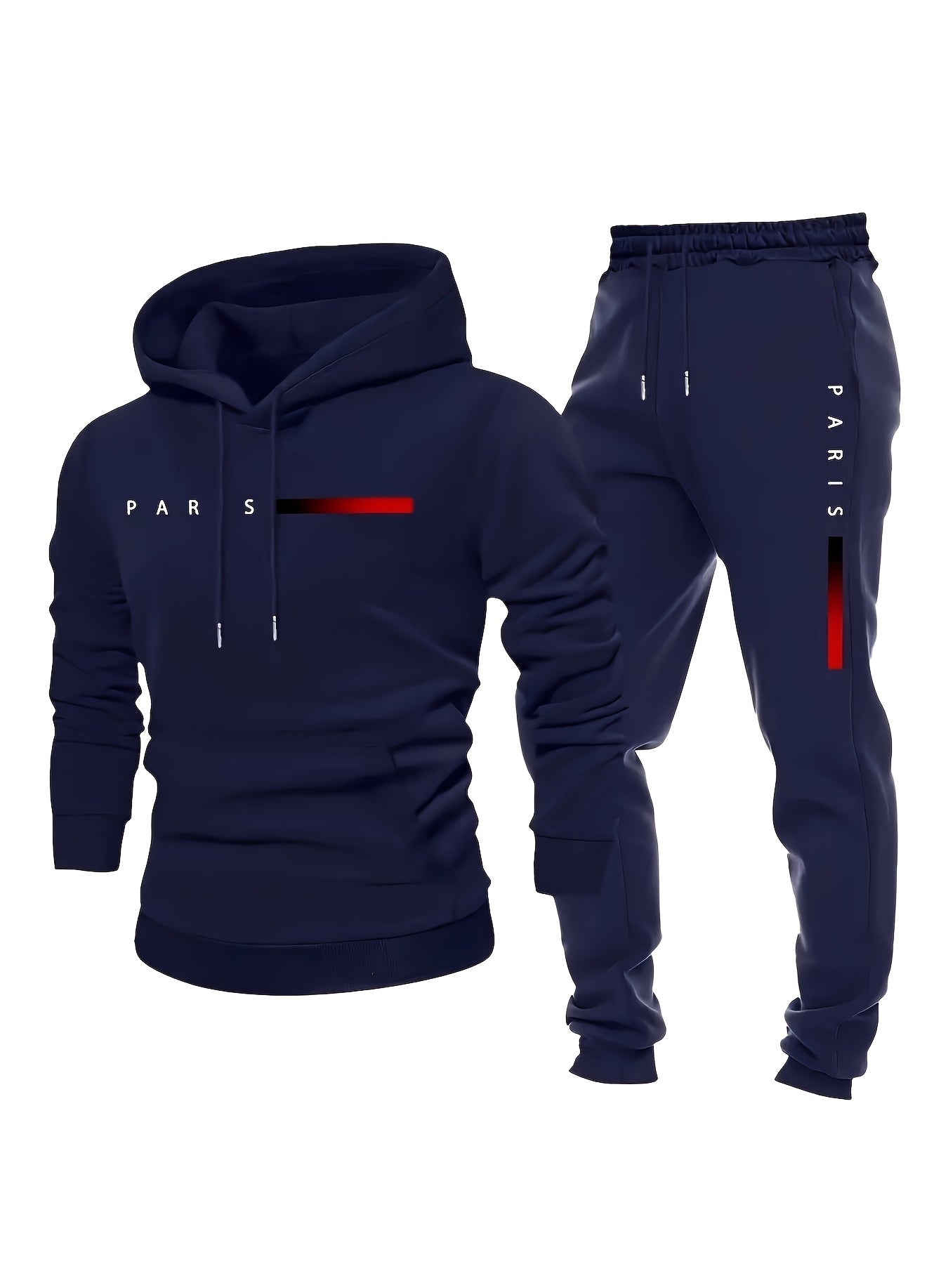 Inspired Fashion Plus Size Men's Two-piece Suit with Graphic Print, Hooded Sweatshirt And Trousers, Thickened Fleece, Casual Style, Fitted Hoodie, PLUS SIZE