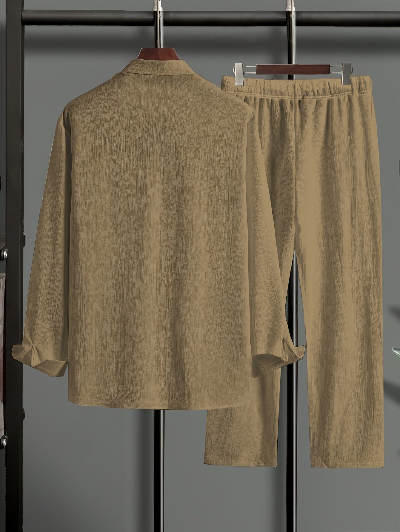 [Plus Size 2pcs Outfit] Stylish Comfort, Plus Size Men's Casual 2pcs Outfit | Solid Color Hoodie and Pants Set, Big and Tall, Machine Washable