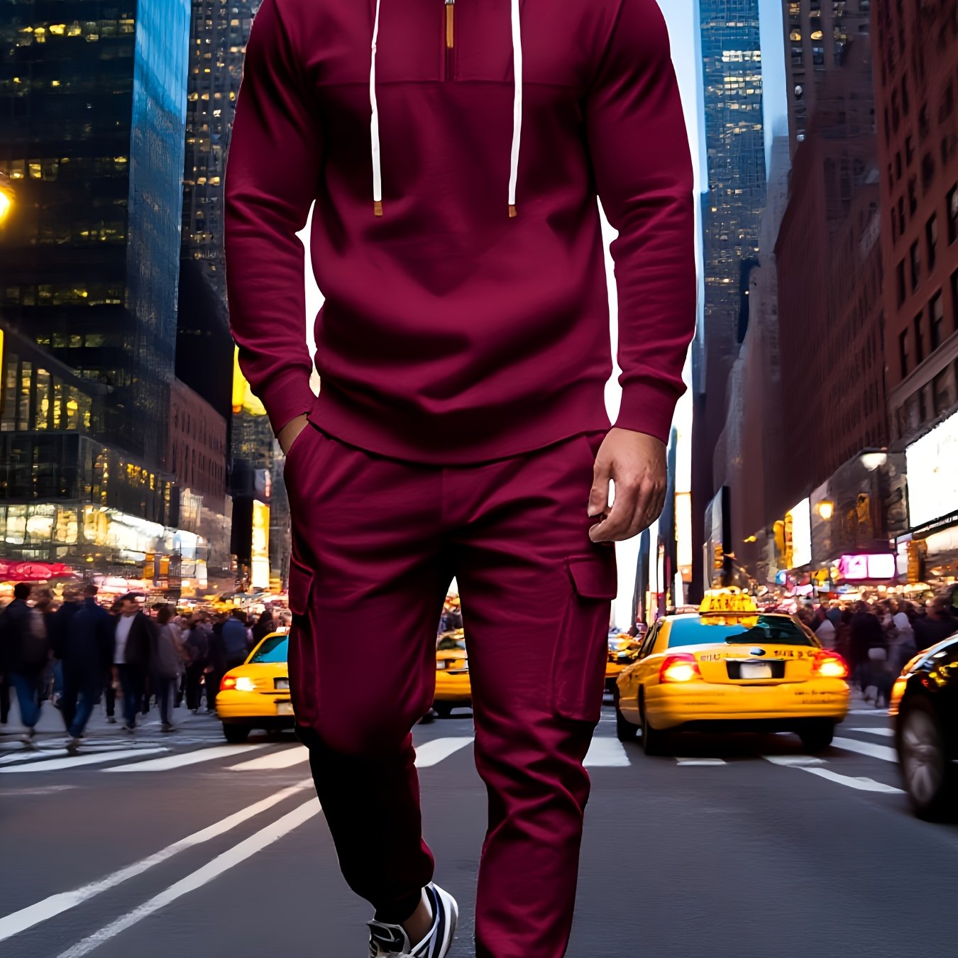 Exclusive for Tough Guys! Hooded Half - Zip Sweatshirt SetHeavyweight Fleece Fabric, Structured And Not Flimsy. The Half - Zip Design + Drawstring Hood, Full Of Street StyleThe Cargo Joggers with Multiple Pockets Are Practica