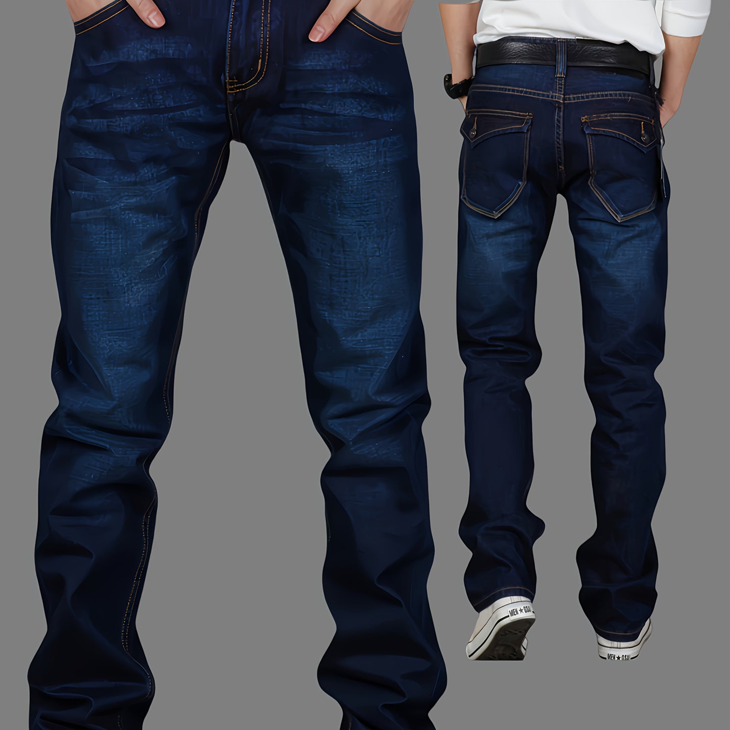 Plus Size Men's Jeans, Fashion Design Style, Comfortable Casual Long Pants for All Seasons, Stretch Straight-Leg Trousers, Simple Versatile Business Pants, PLUS SIZE