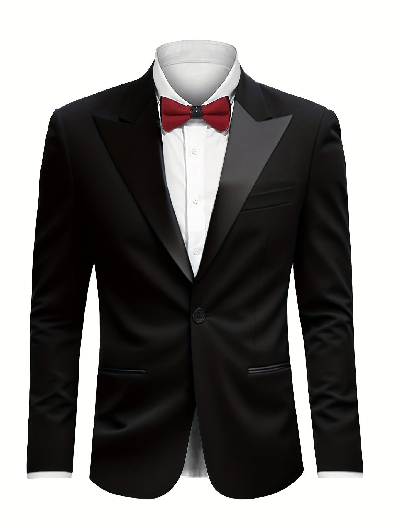 Men's Plus Size Elegant Black Tuxedo with Flat Peak Lapel & Single-Button Closure - Formal Evening Suit with Pockets, Machine Washable, All-Season Wear for Weddings, Prom, Galas & Business Events - Stylish & Comfortable Tailo