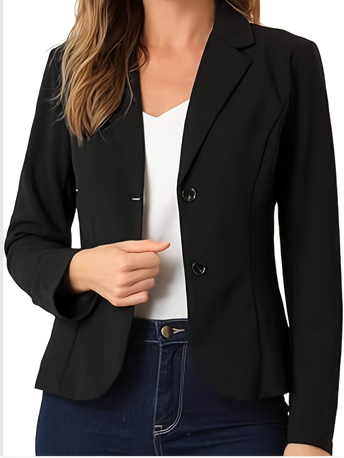 Women's Elegant Black Blazer - Business Professional Jacket, Structured H-Silhouette Suit Coat for Office, Formal Events & Everyday - Machine Washable Women's Career Attire, Office Wear, Sleek Design, Durable Fabric, Corporat