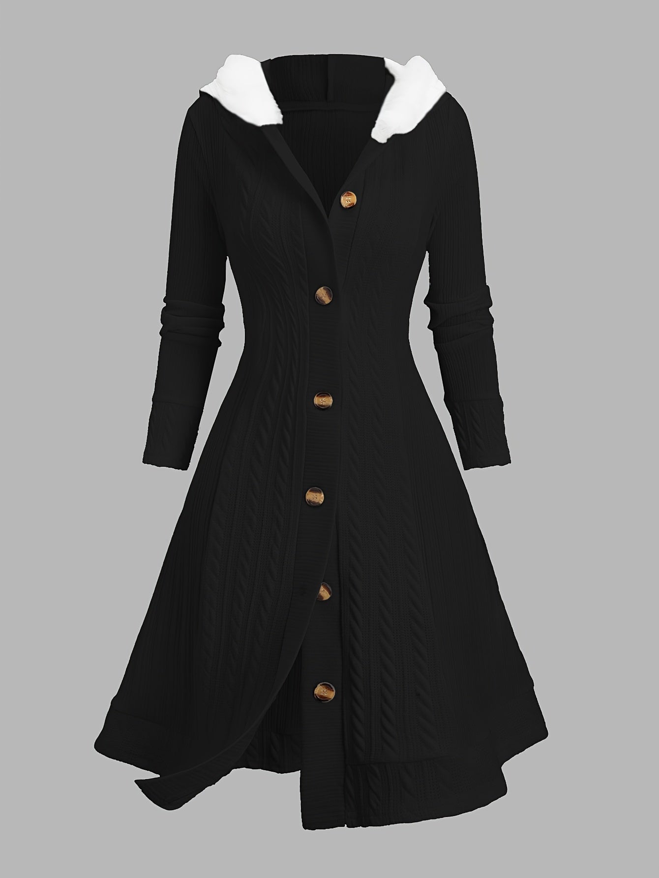 Y2K Cable Plaid Patchwork Hooded Button-Up Long Cardigan