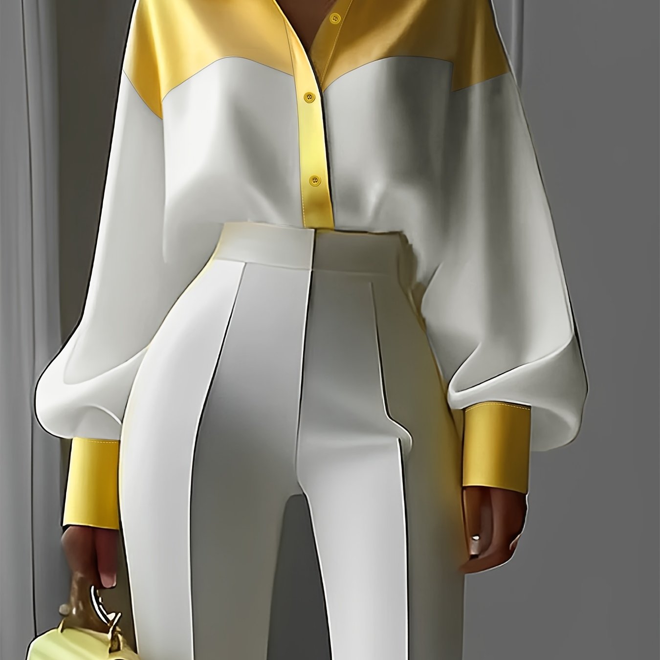 Solid Color Fashionable And Elegant Plain Lantern Sleeve Color-Blocked Shirt for Commuting And Outings LL425