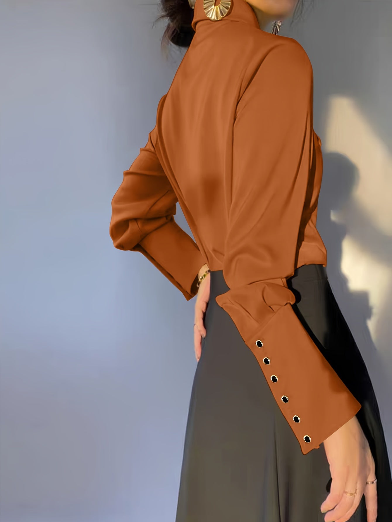 Women's Solid Color Lapel Casual Long Sleeve Shirt