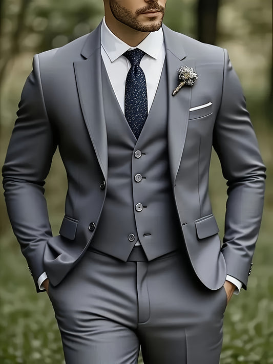 [Plus Size 3-Piece Suit] Premium Plus Size Men's Three-Piece Suit Set | Formal Wear, Wedding Attire, Business Casual, Holiday Gift