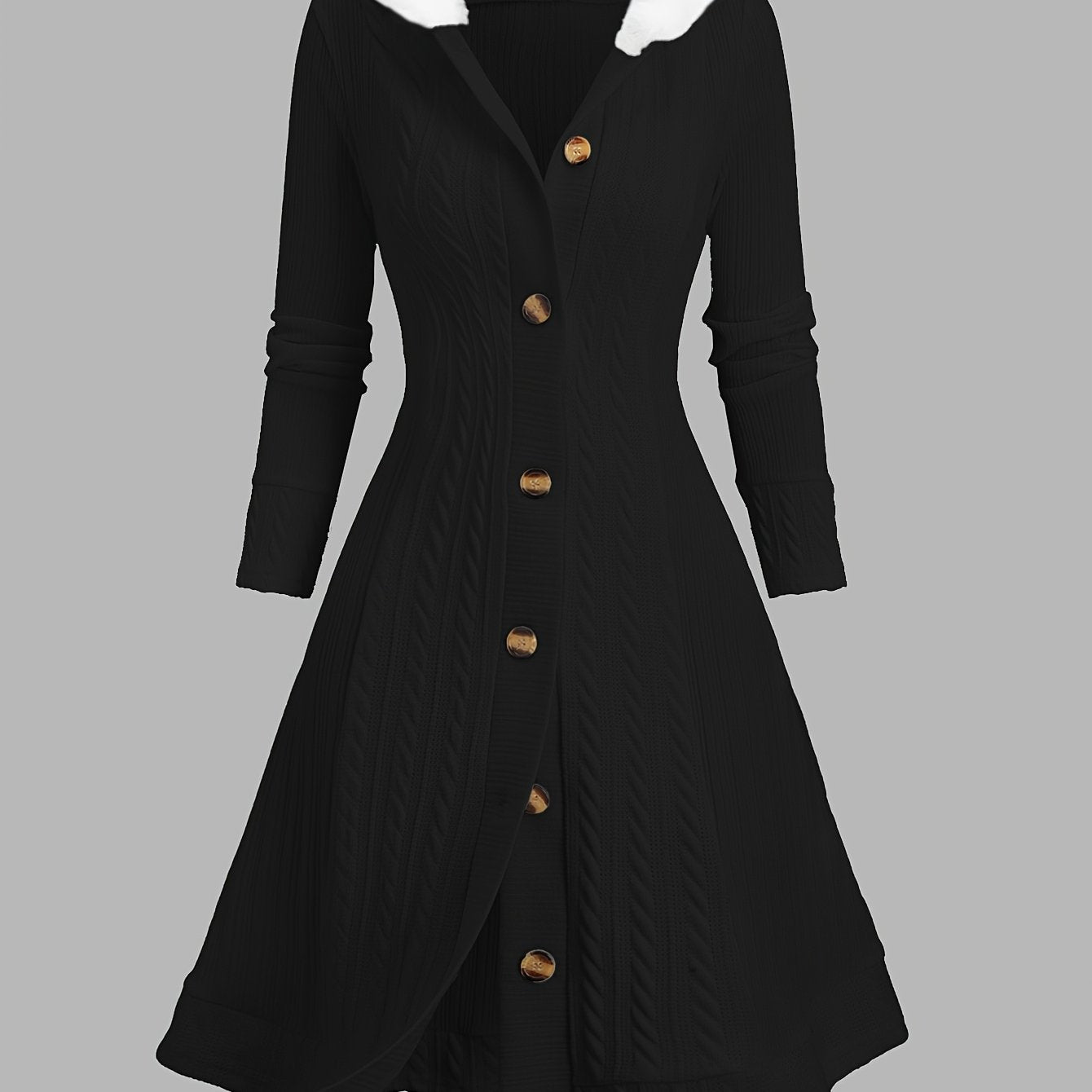 Y2K Cable Plaid Patchwork Hooded Button-Up Long Cardigan