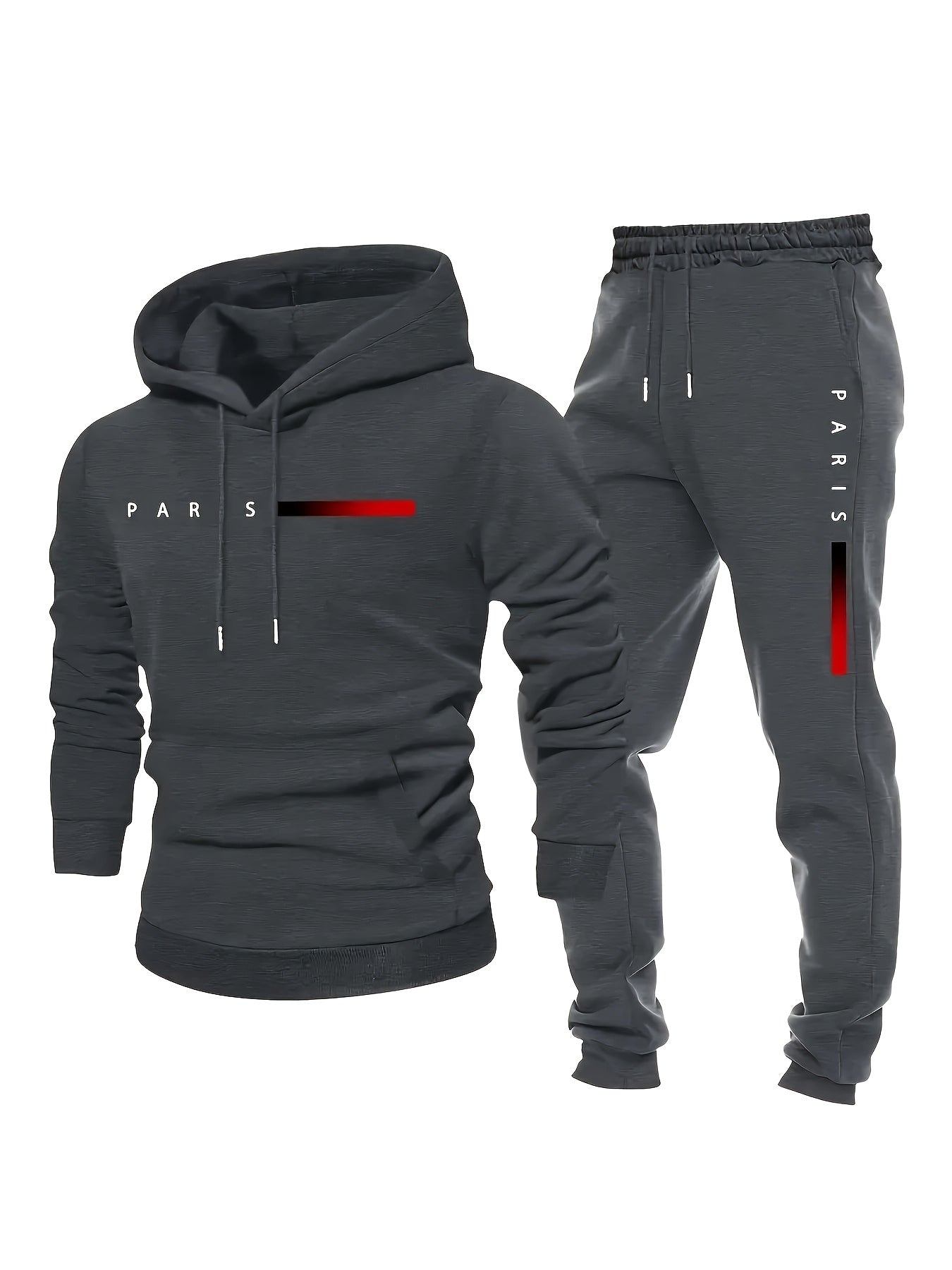 Inspired Fashion Plus Size Men's Two-piece Suit with Graphic Print, Hooded Sweatshirt And Trousers, Thickened Fleece, Casual Style, Fitted Hoodie, PLUS SIZE