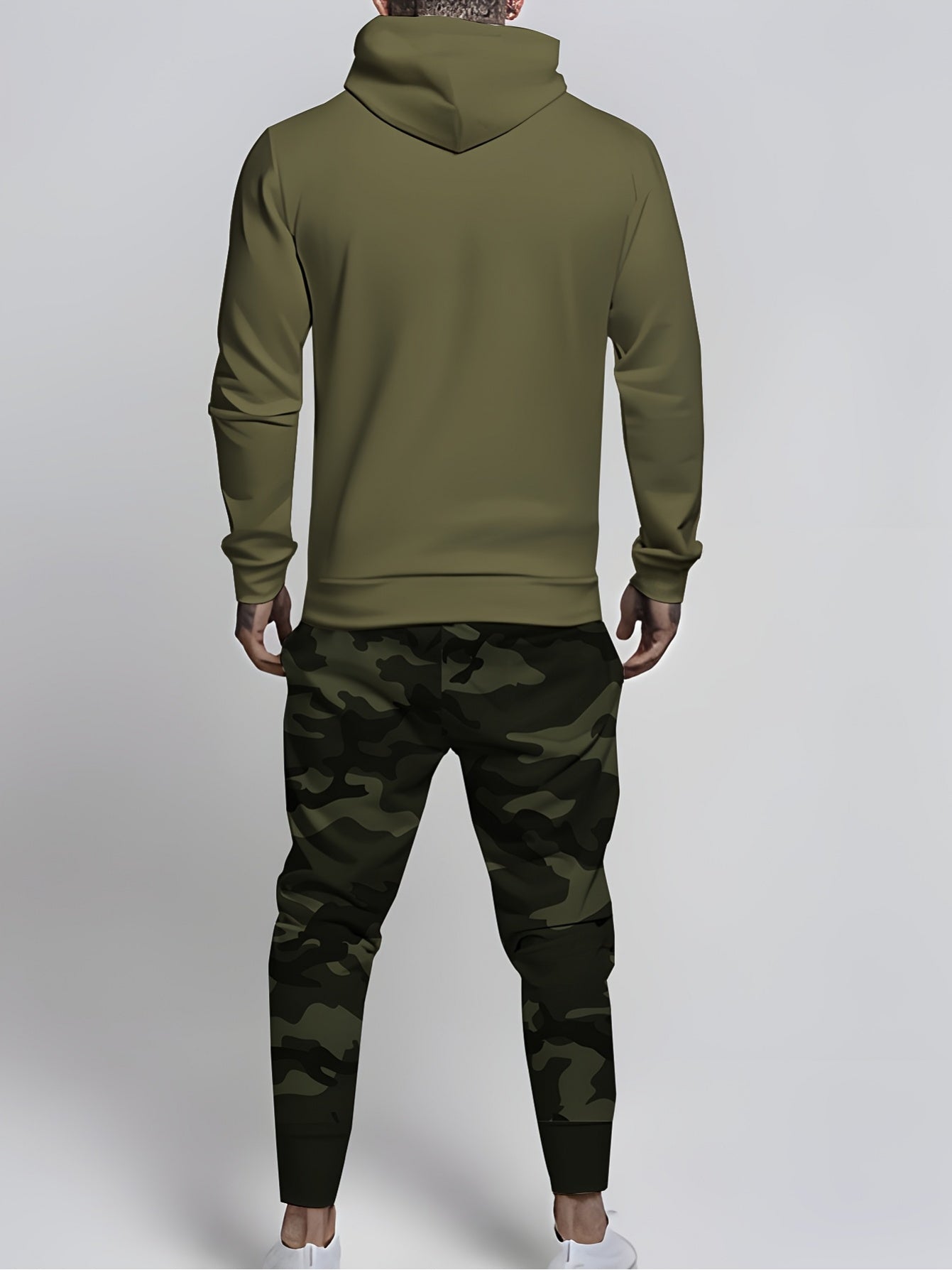 2pcs Men's Plus Size, Casual, Hooded Sports Camouflage, Printed Long Sleeve T-Shirt and Pants Set, Outdoor Wear, Preferred Gift for Someone, Street Style, PLUS SIZE